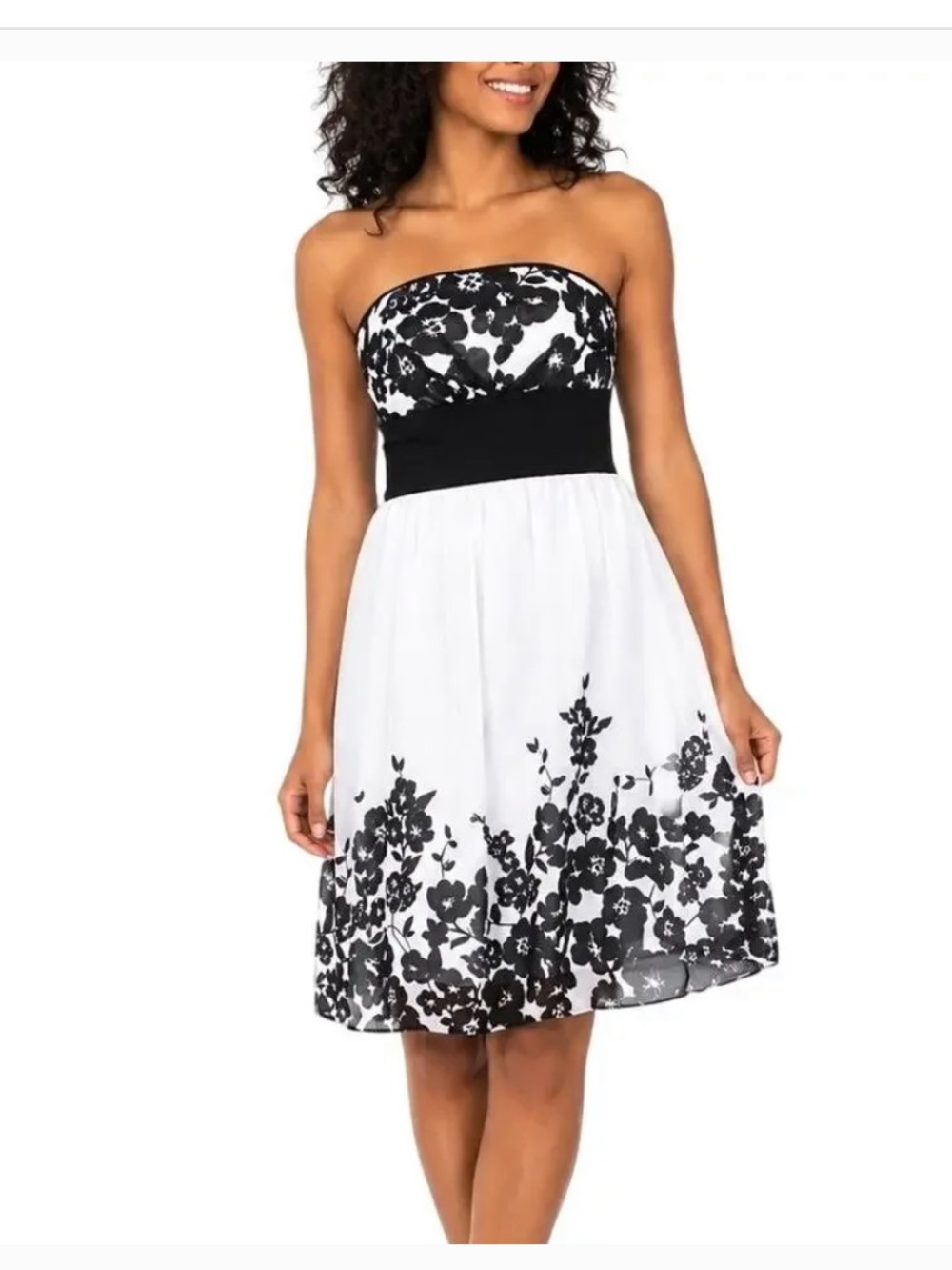 White House Black Market White Floral Print Strapless Empire Waist Dress- size 6